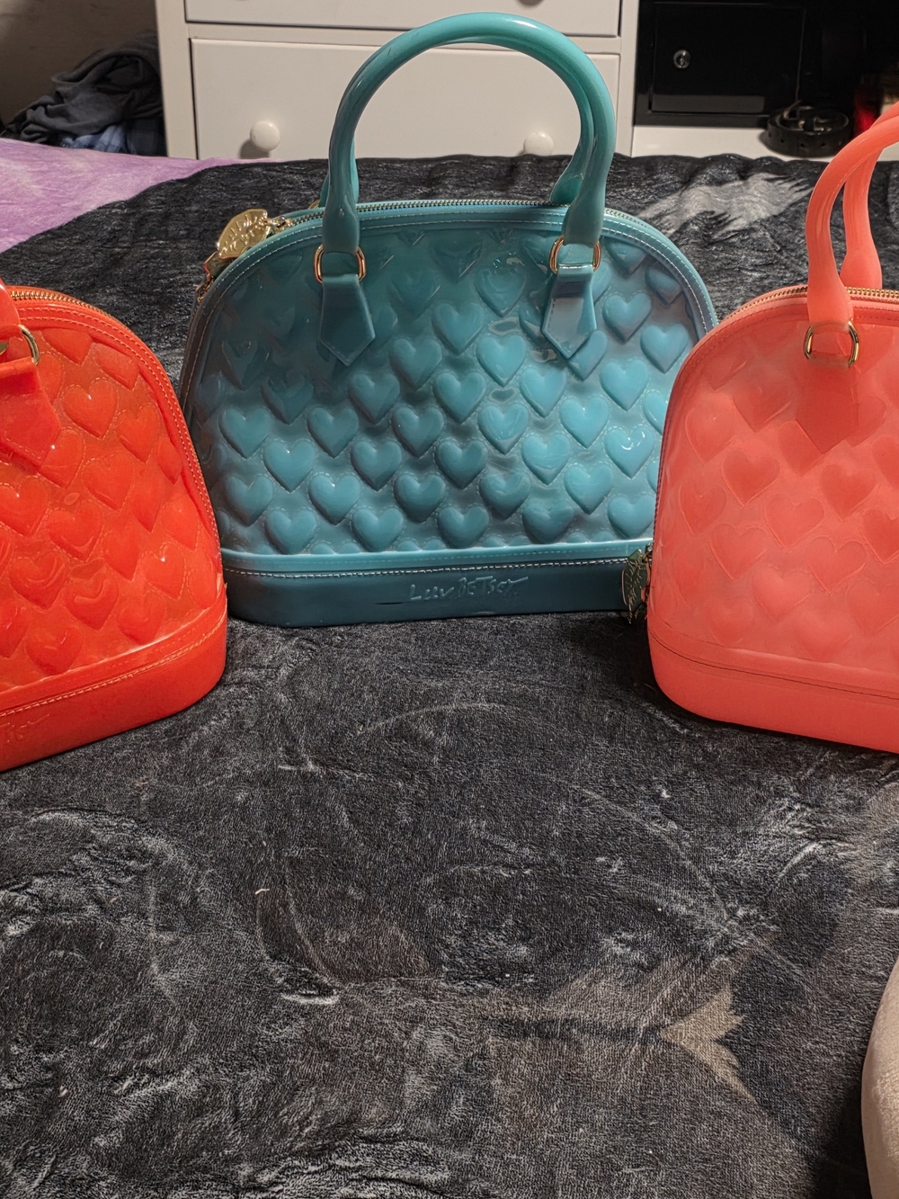 Betsey Johnson Teal Heart-Embossed Dome Satchel